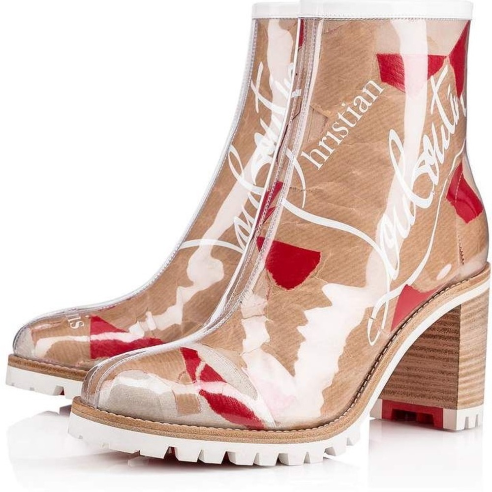 Christian Louboutin Red and White Ankle Boots